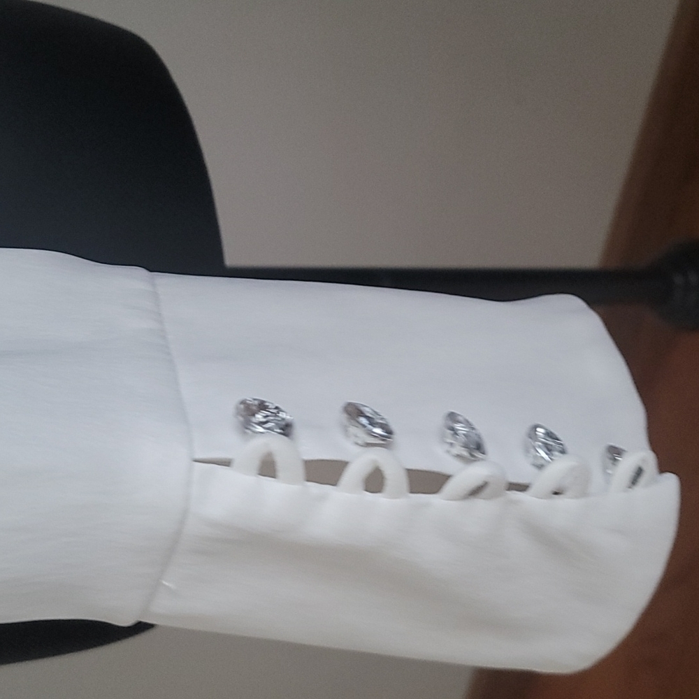 JS Collections White Ruffled Front Button-Down Blouse - Picture 3 of 8
